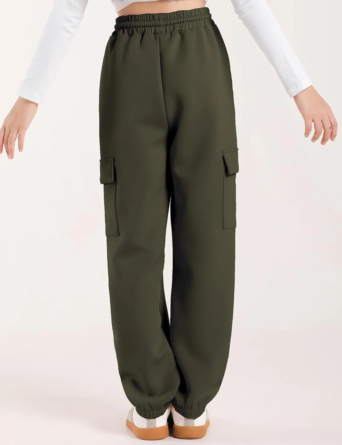 Girls Cargo Pants Joggers, Quick Dry Casual Hiking Pants Slim Fit with Pockets Drawstring High Waisted, 8-14Y