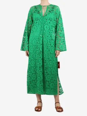 Green floral lace midi dress - size UK 10