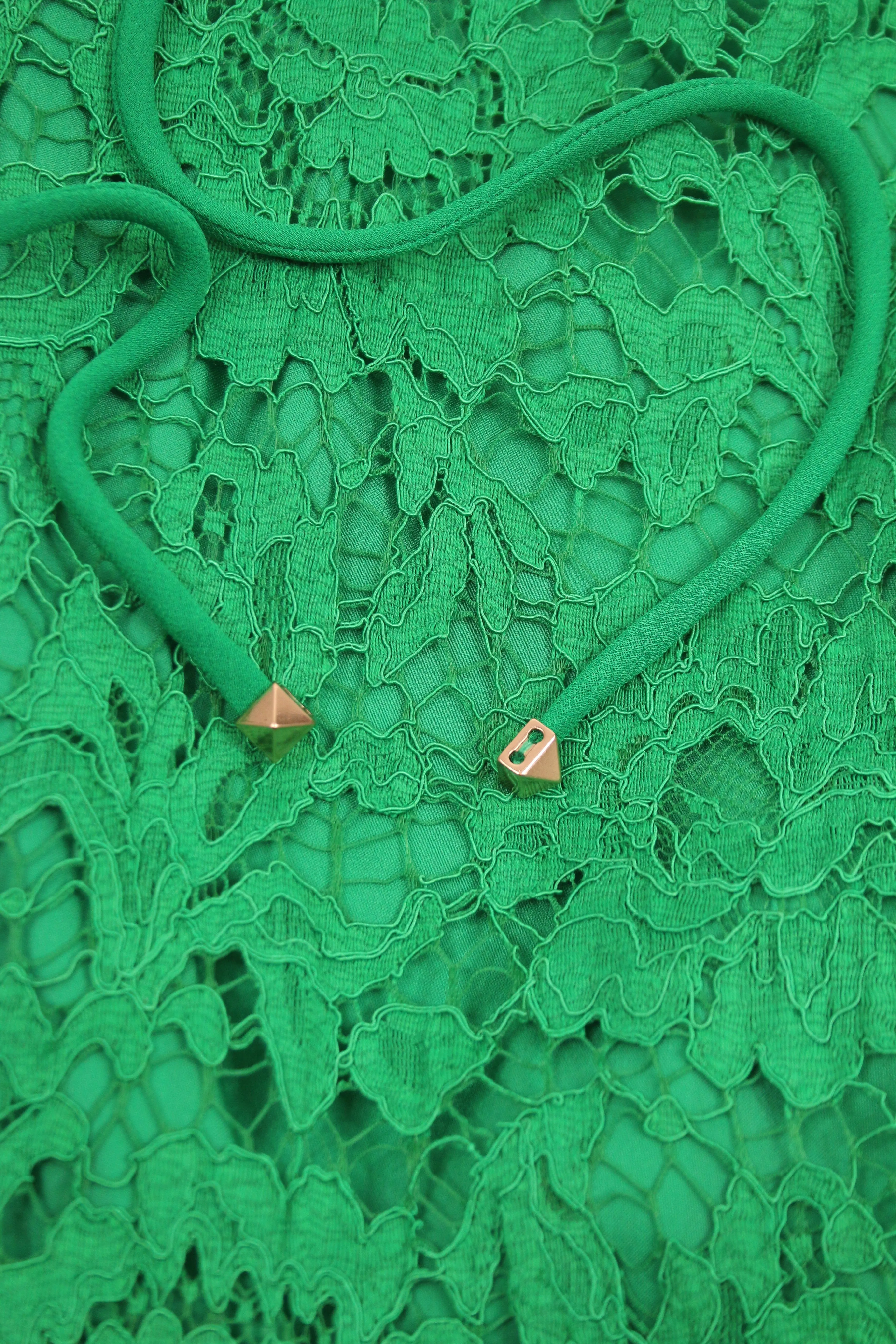 Green floral lace midi dress - size UK 10