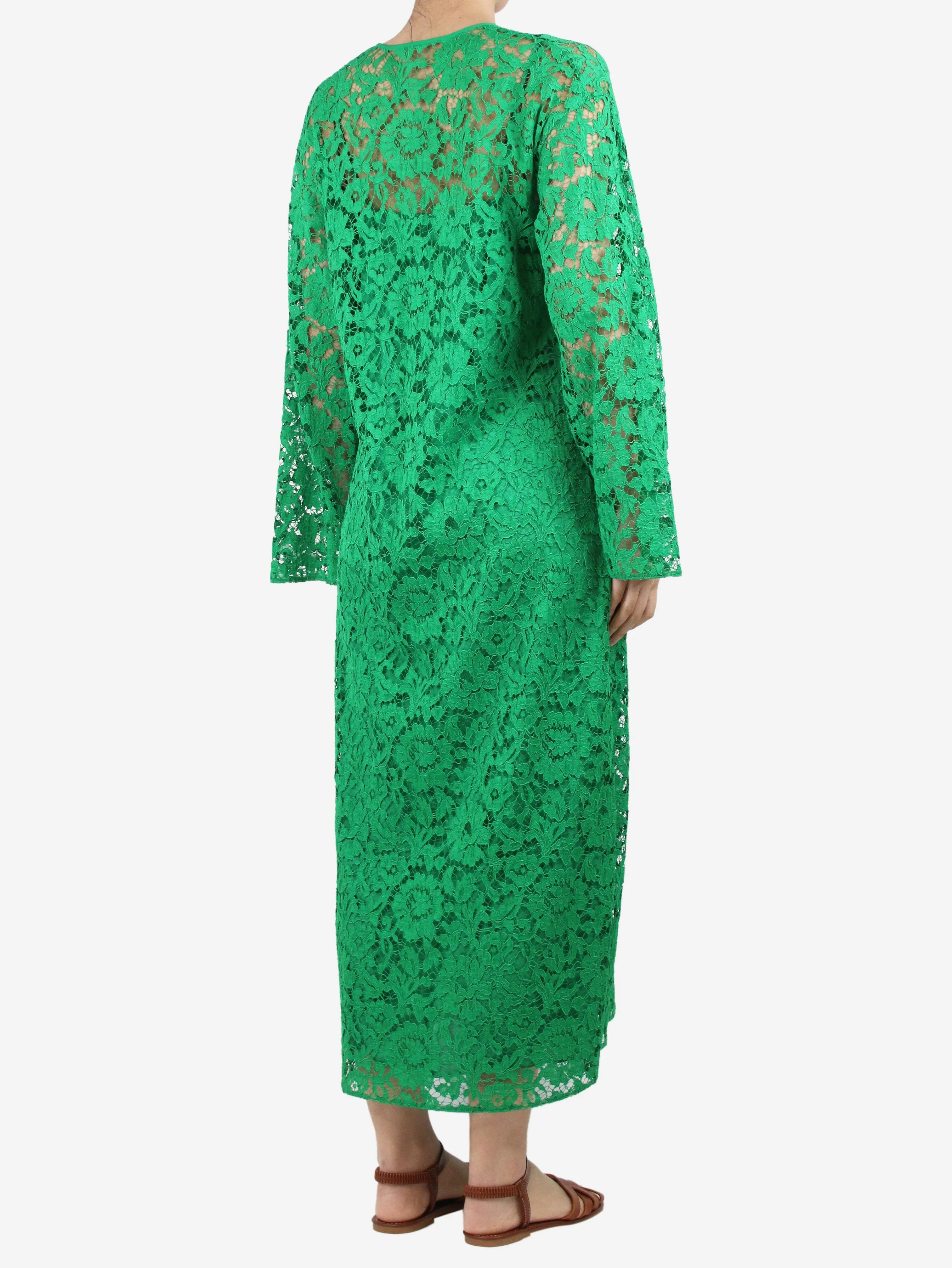 Green floral lace midi dress - size UK 10