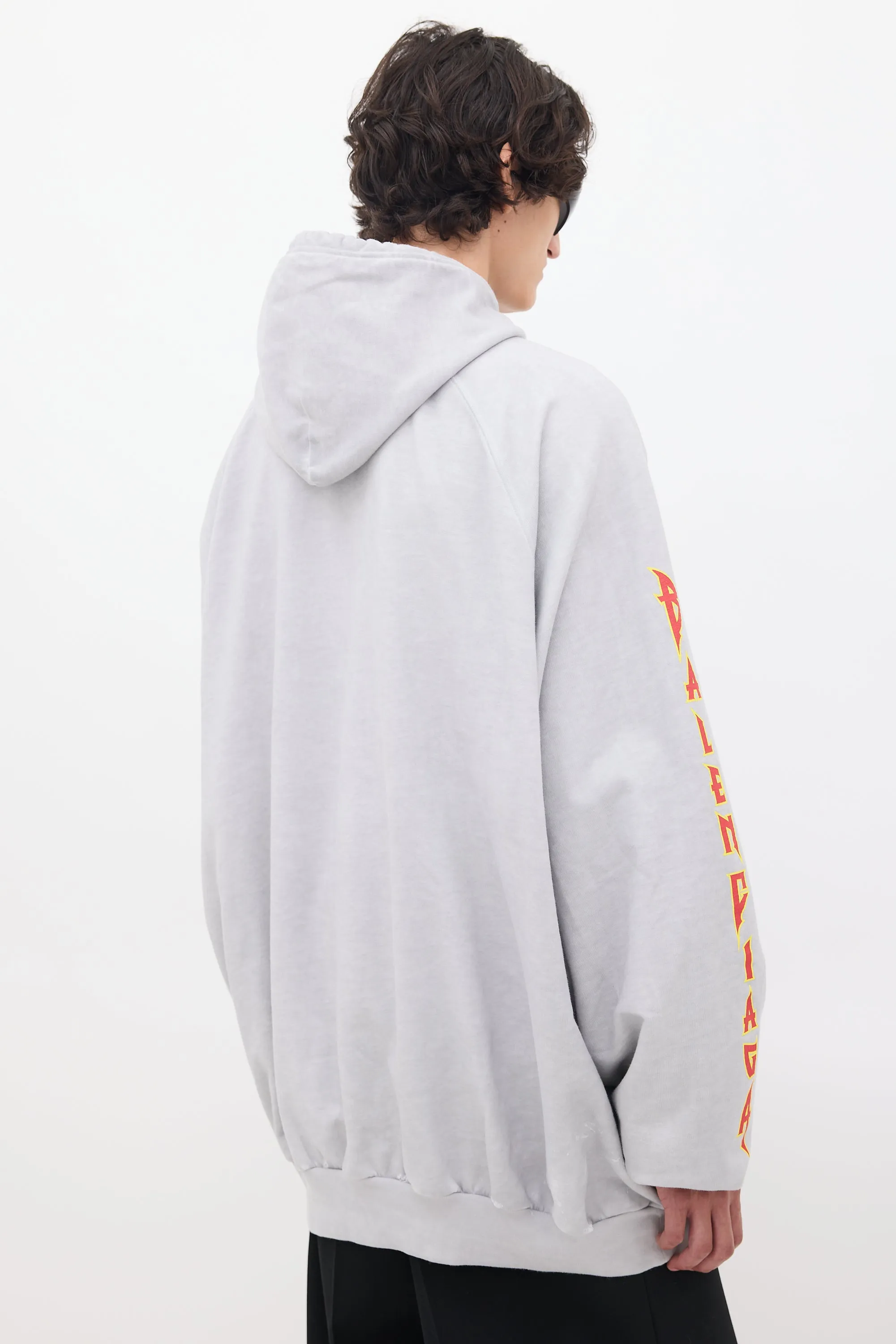 Grey & Multicolour Metal Logo Oversized Hoodie