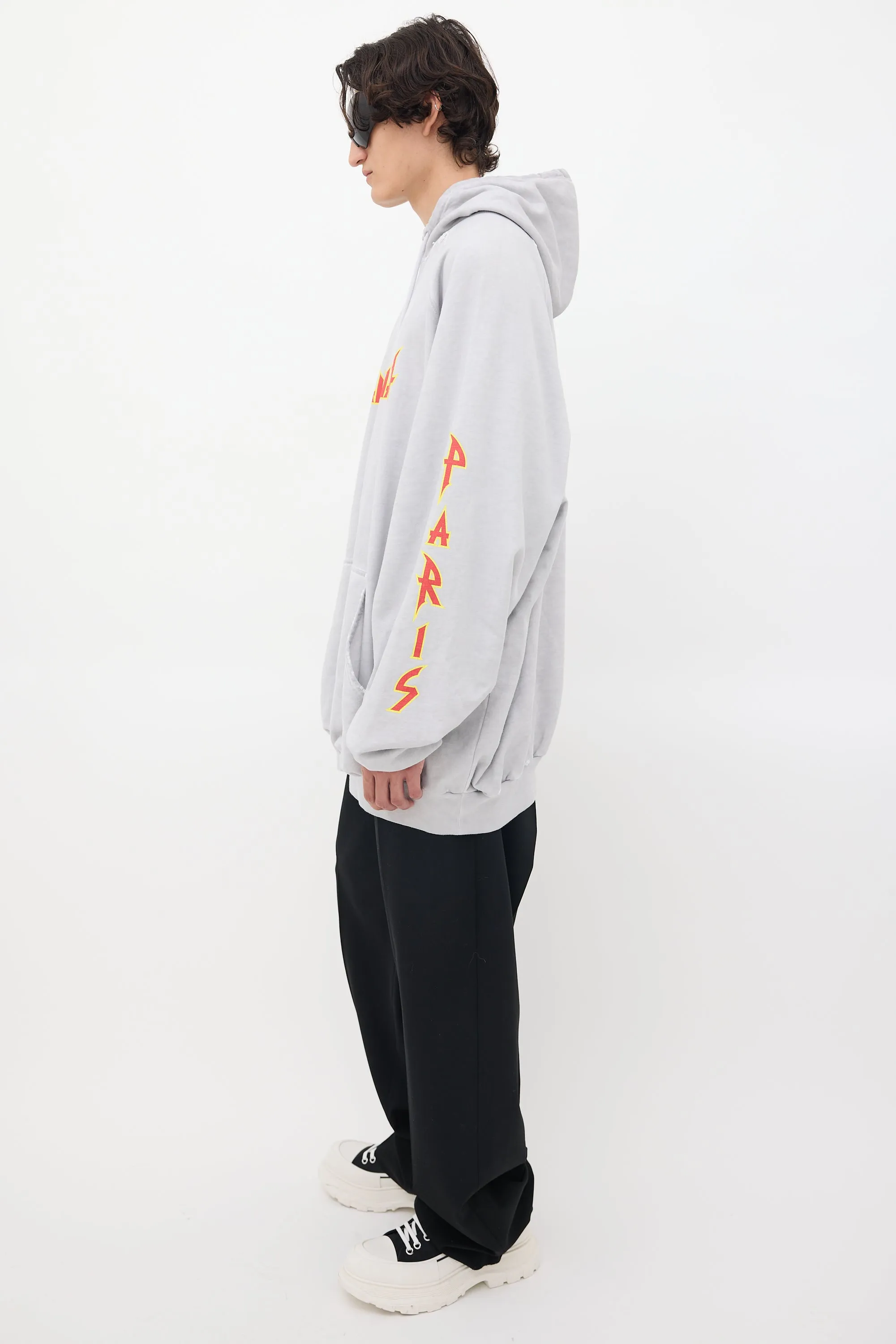 Grey & Multicolour Metal Logo Oversized Hoodie