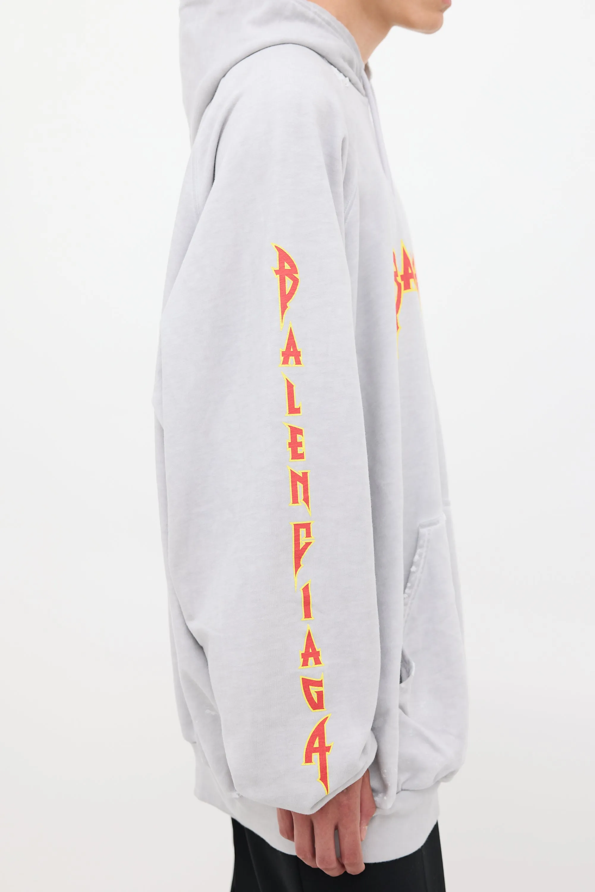 Grey & Multicolour Metal Logo Oversized Hoodie