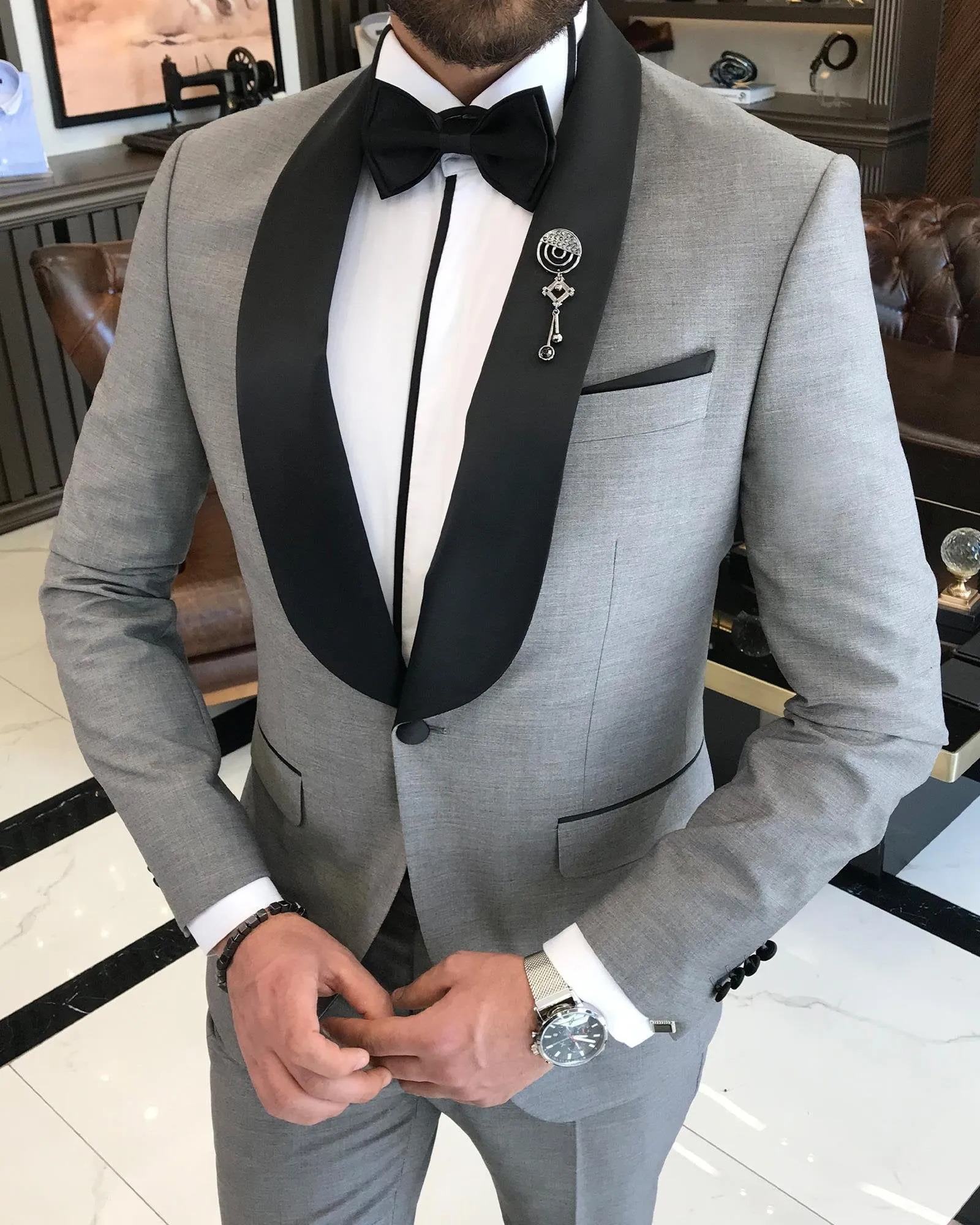 Grey Slim-Fit Tuxedo 2-Piece