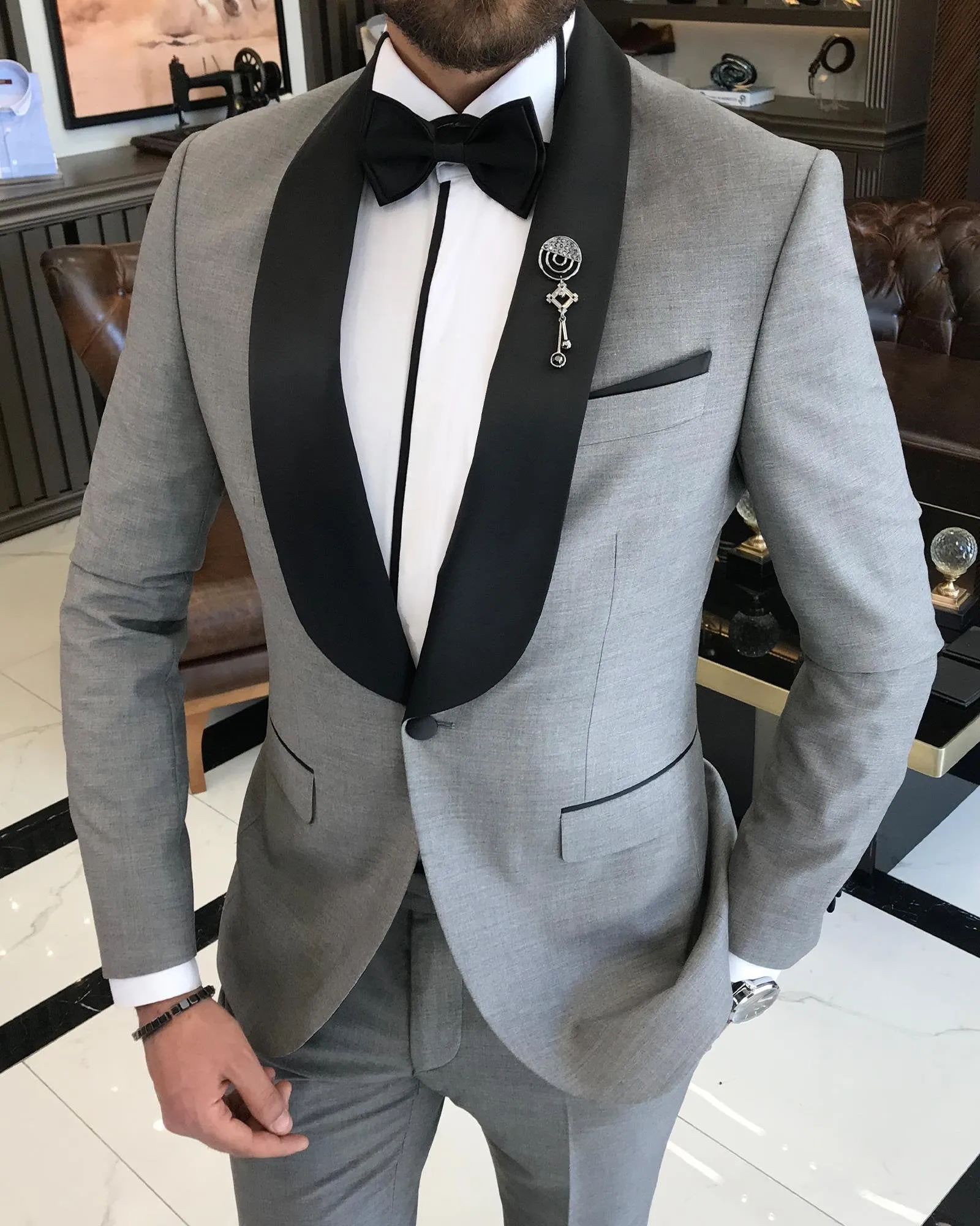 Grey Slim-Fit Tuxedo 2-Piece