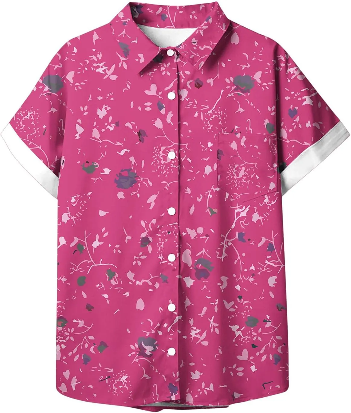 Hawaiian Shirts for Women Button Down Short Sleeve V Neck T Shirts Boho Floral Print Summer Blouses with Pockets