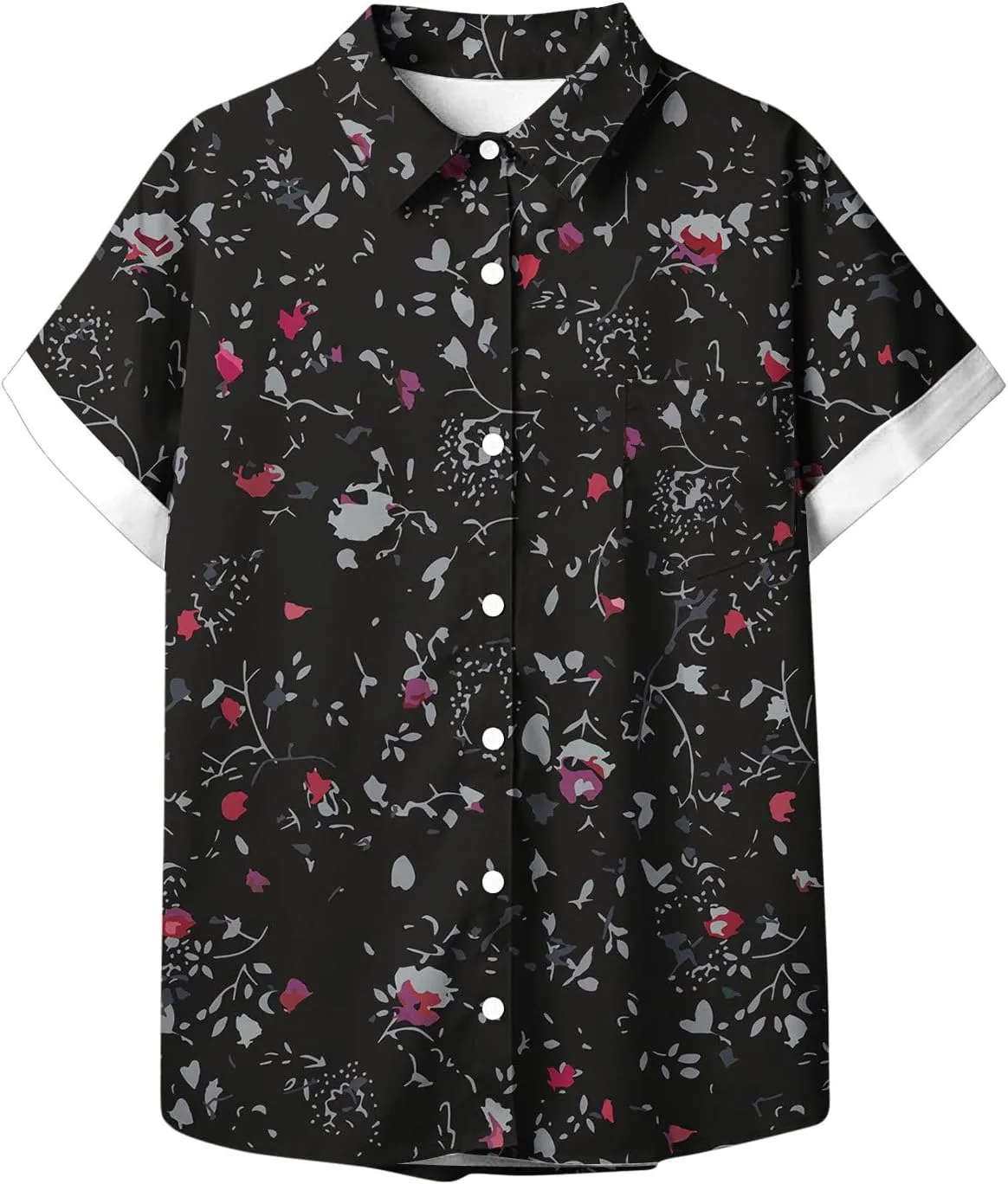 Hawaiian Shirts for Women Button Down Short Sleeve V Neck T Shirts Boho Floral Print Summer Blouses with Pockets