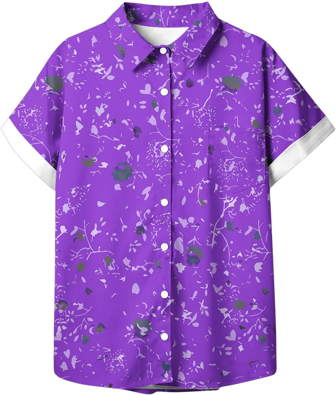 Hawaiian Shirts for Women Button Down Short Sleeve V Neck T Shirts Boho Floral Print Summer Blouses with Pockets
