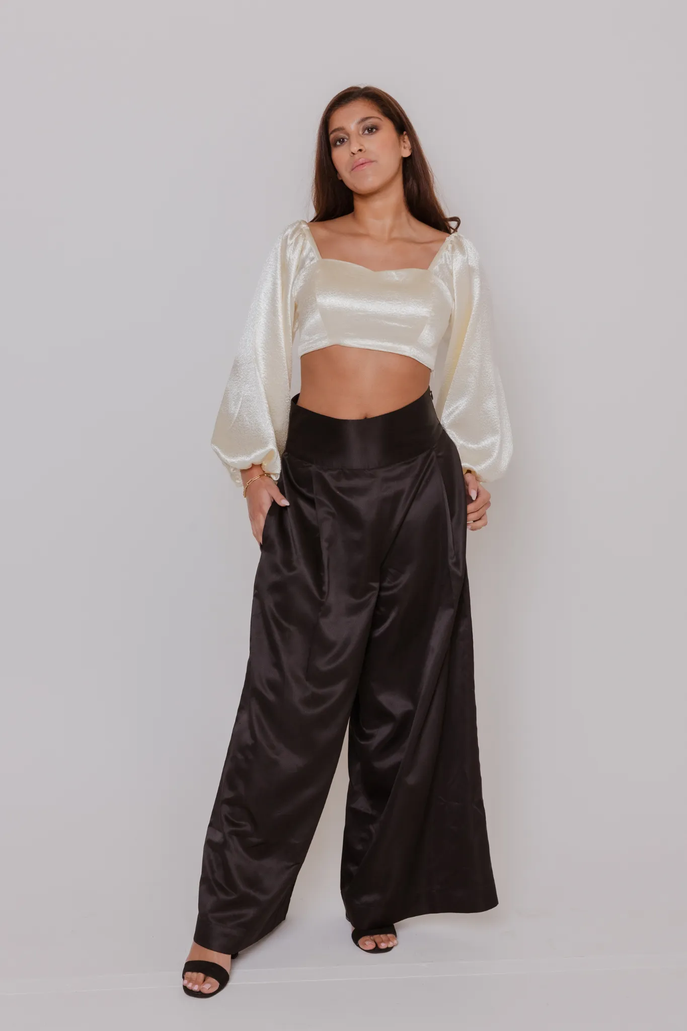 High Waisted Palazzo Trousers in Black