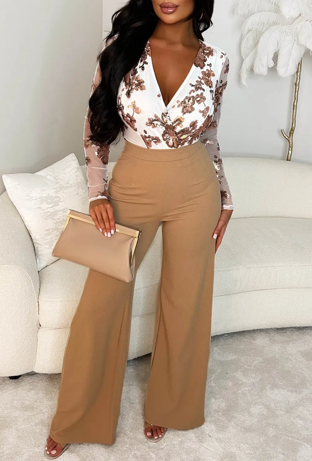 I See Fire Nude High Waisted Wide Leg Trousers