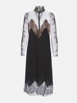 Lace-trimmed georgette midi dress