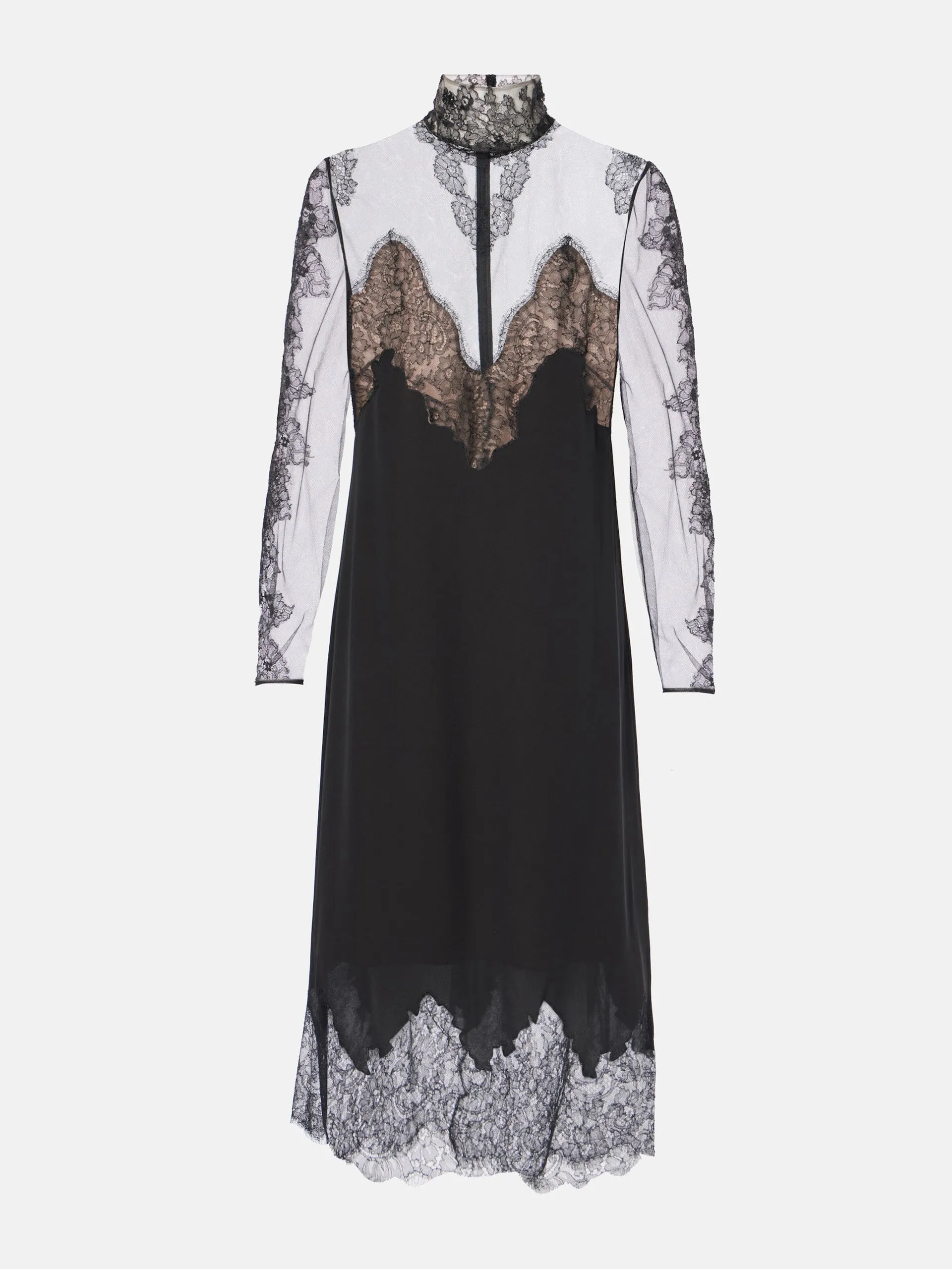Lace-trimmed georgette midi dress