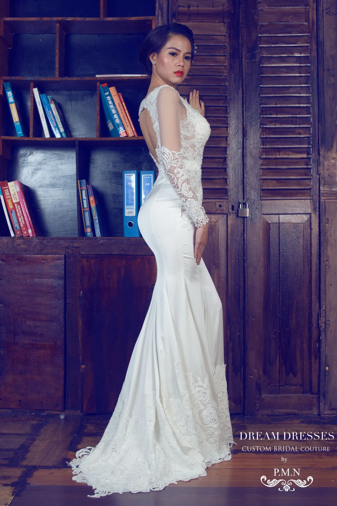 Long Sleeve Silk Wedding Dress (#PB091)