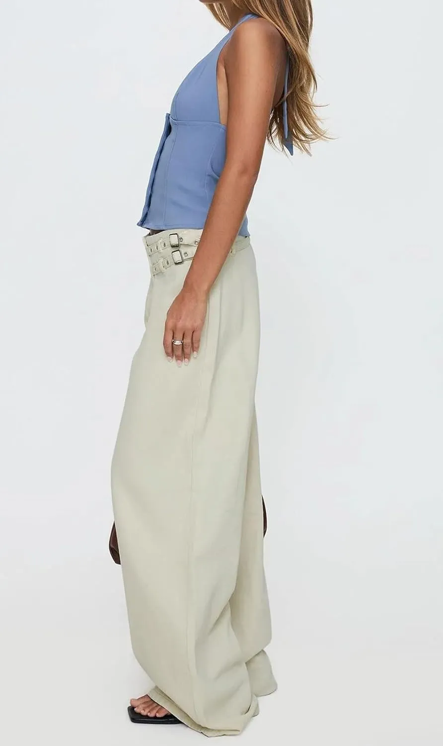 loveimgs Women Baggy Wide Leg Jeans Pull On Denim Palazzo Pants Flare Cargo Jeans Trouser Patchwork Boyfriend Belt