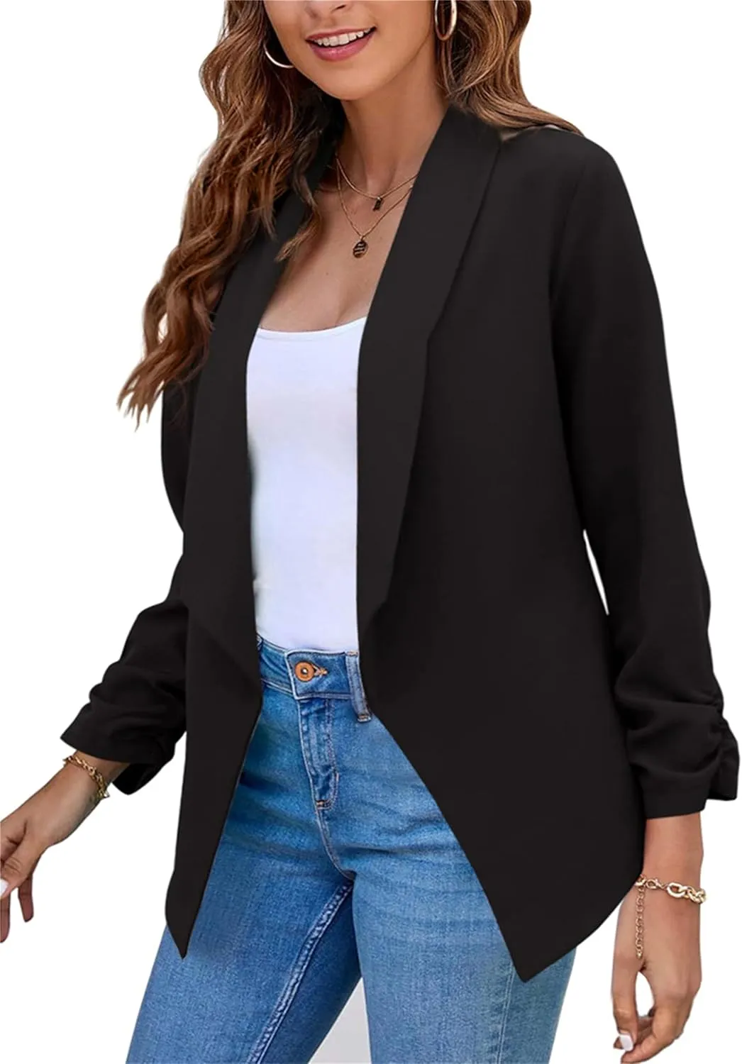 MAYRAIN Womens Summer Lapel Collar Cardigan Jacket Long Sleeve Office Formal Fit Blazers Casual Stretch Outfits Suit