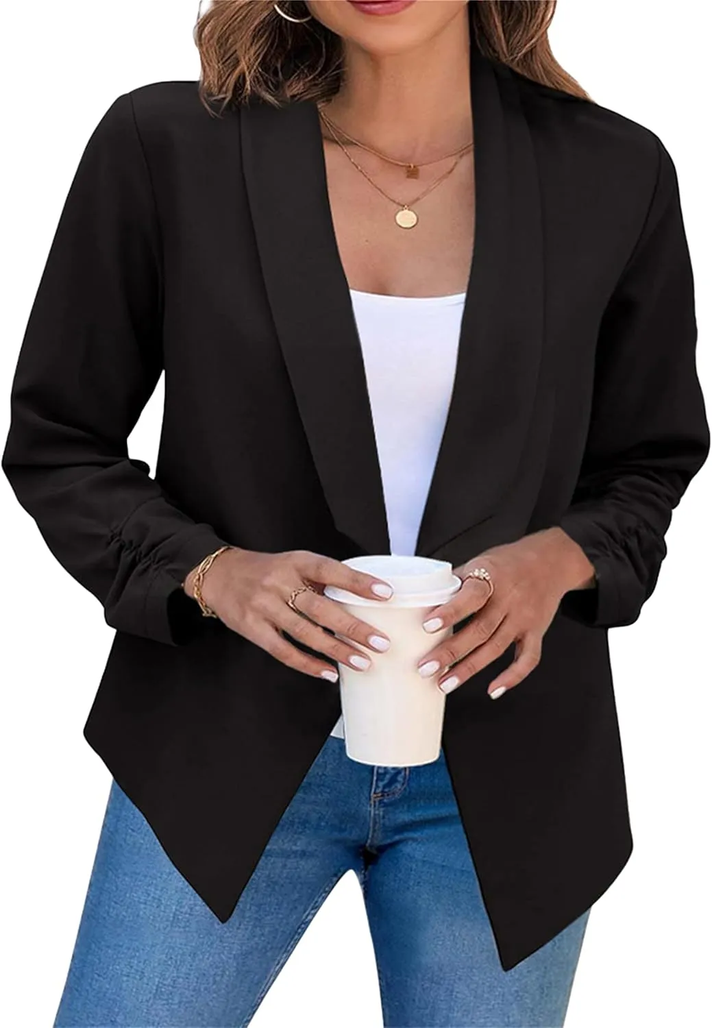 MAYRAIN Womens Summer Lapel Collar Cardigan Jacket Long Sleeve Office Formal Fit Blazers Casual Stretch Outfits Suit