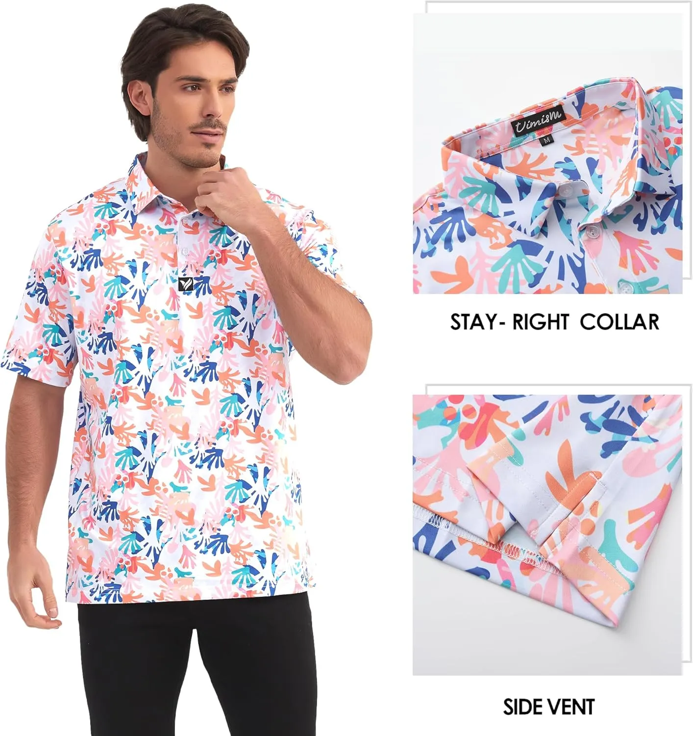 Mens Golf Polo Shirts Short Sleeve Dry Fit Performance Moisture Wicking Casual Print Collared Golf Shirts for Men