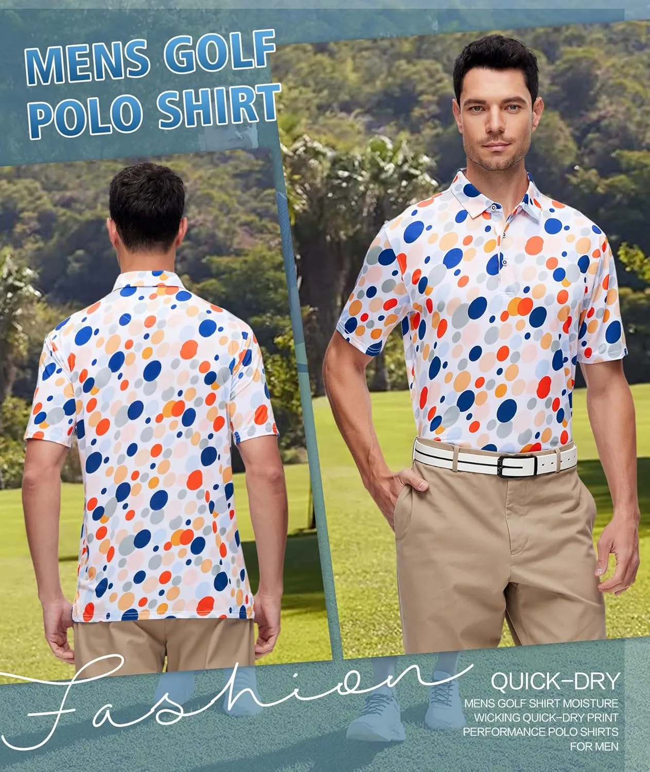 Mens Golf Shirts Short Sleeve Moisture Wicking Dry Fit Performance Athletic Polo Shirt