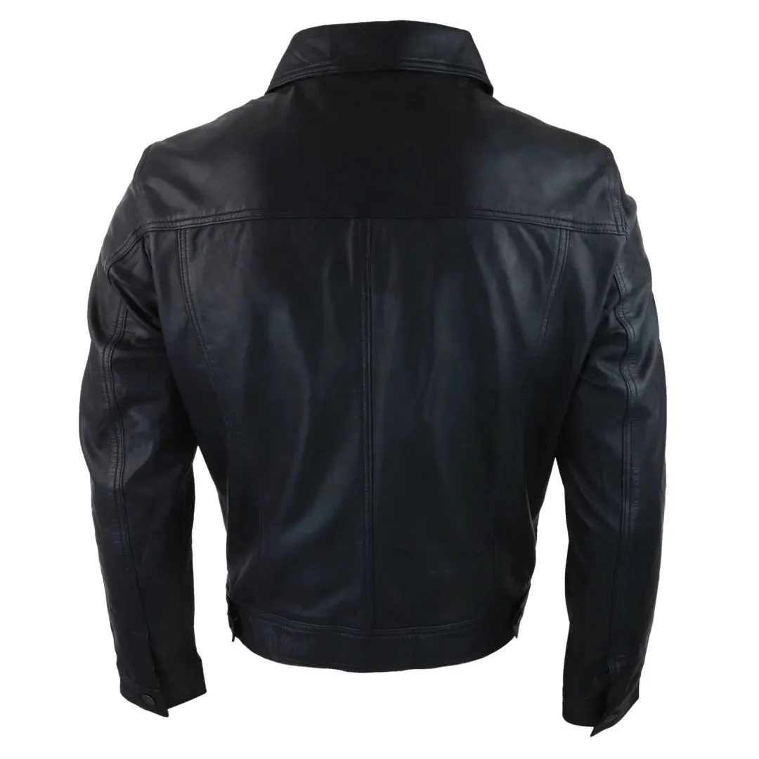 Men's Jeans Jacket Leather Short Washed Biker