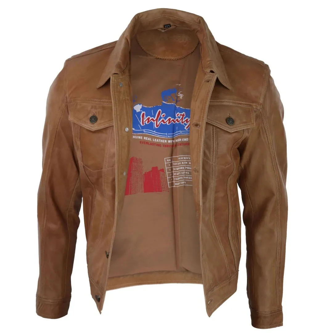 Men's Jeans Jacket Leather Short Washed Biker