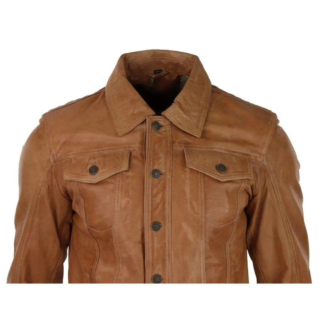 Men's Jeans Jacket Leather Short Washed Biker