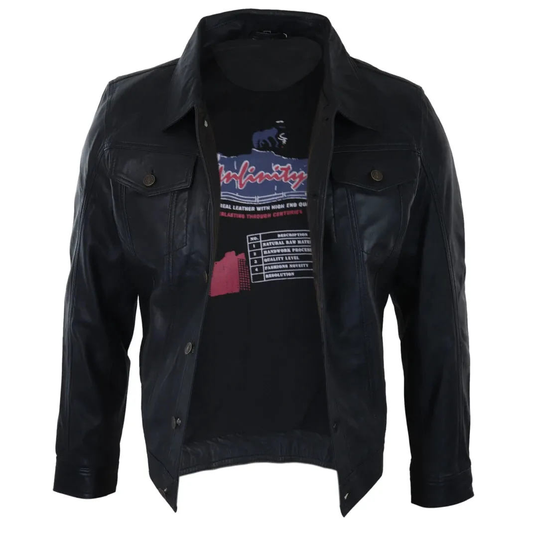 Men's Jeans Jacket Leather Short Washed Biker
