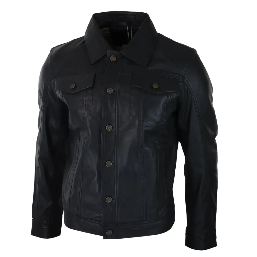 Men's Jeans Jacket Leather Short Washed Biker
