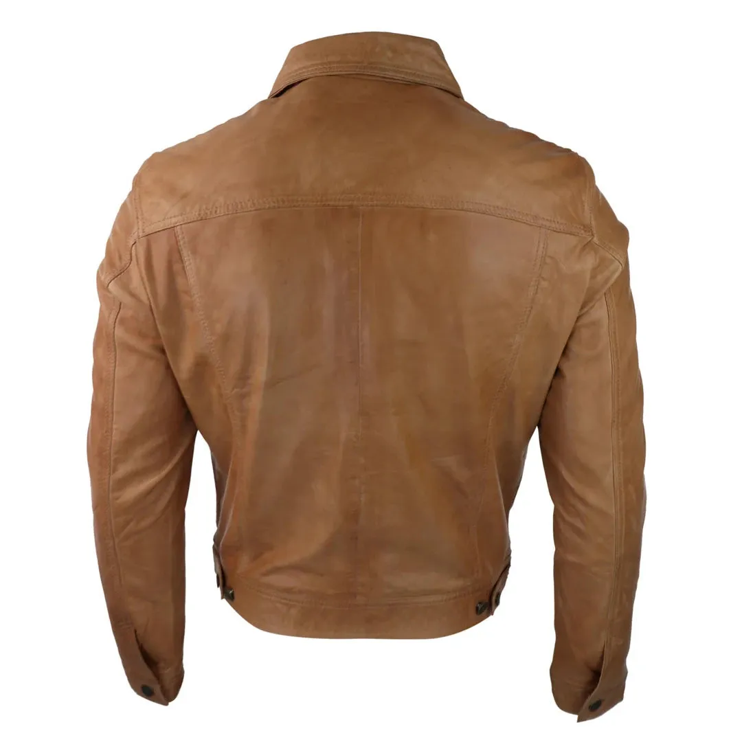 Men's Jeans Jacket Leather Short Washed Biker