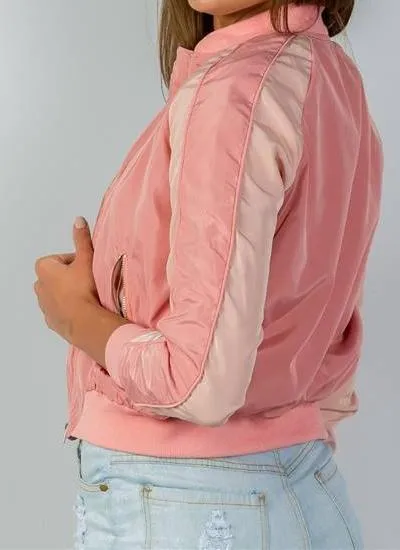 Mia Stripe Bomber Jacket (Pink)