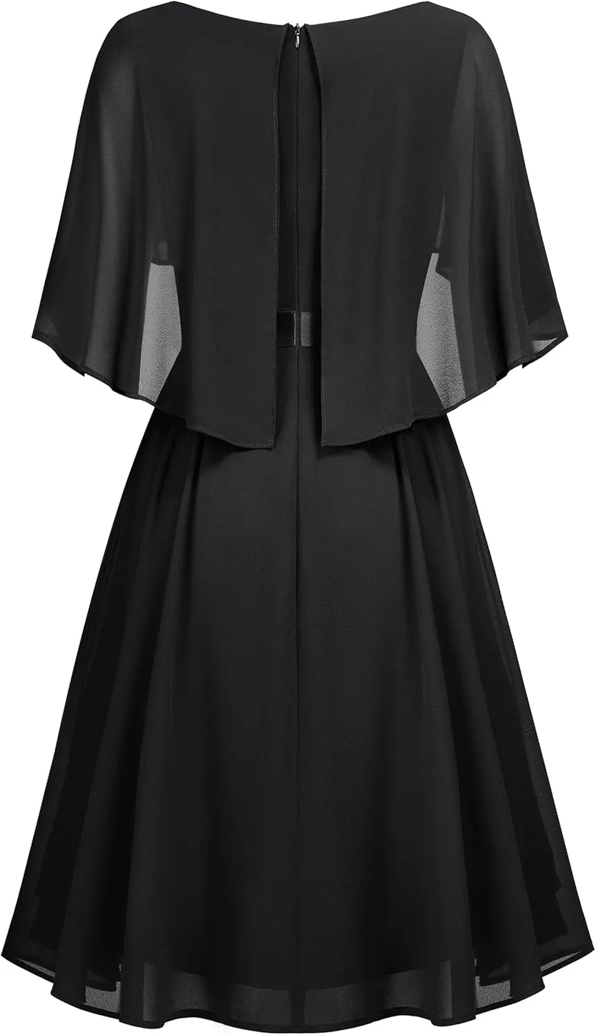 MISSMAY Women's Vintage V Neck Lace Chiffon Elegant Wedding Guest Party Dress