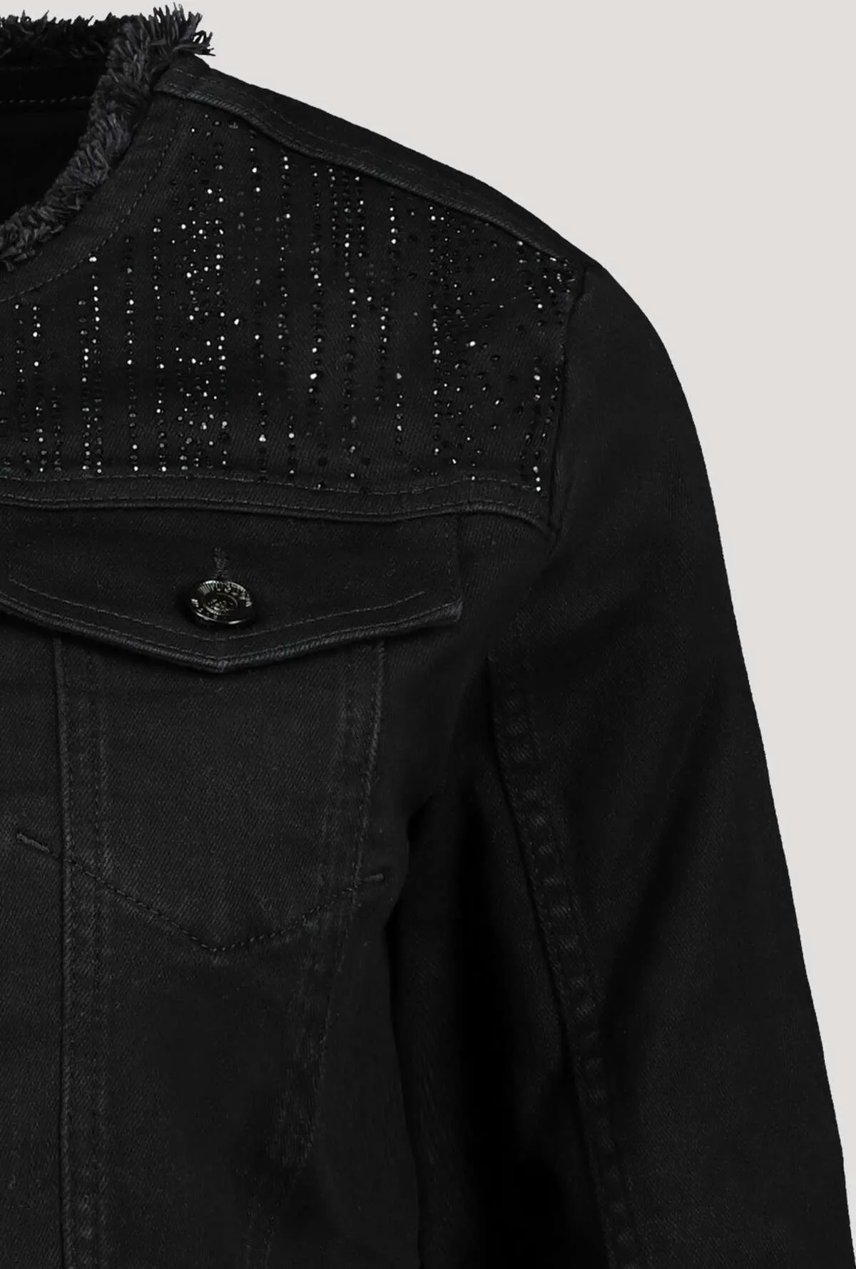 Monari 406580 Short Black Denim Jacket 3/4 Sleeves