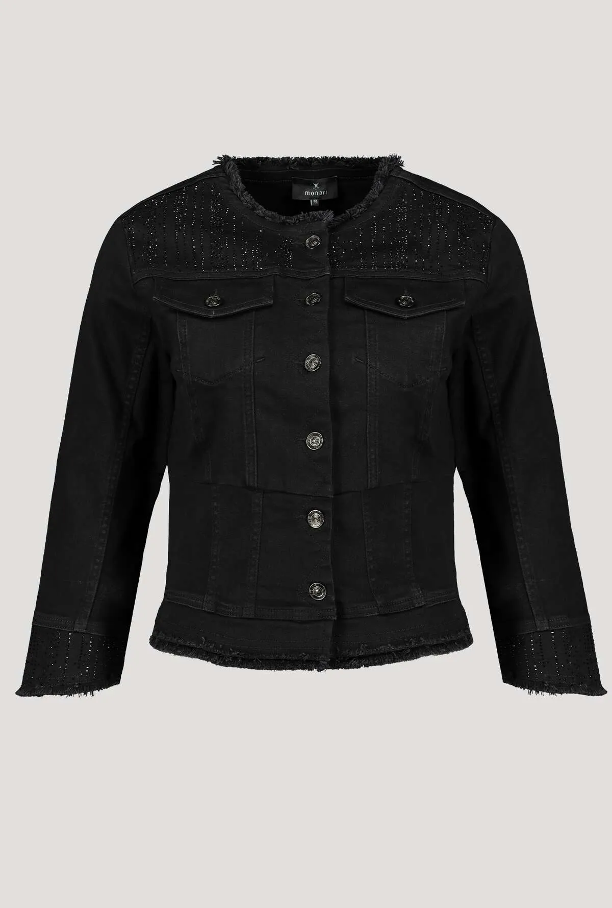 Monari 406580 Short Black Denim Jacket 3/4 Sleeves