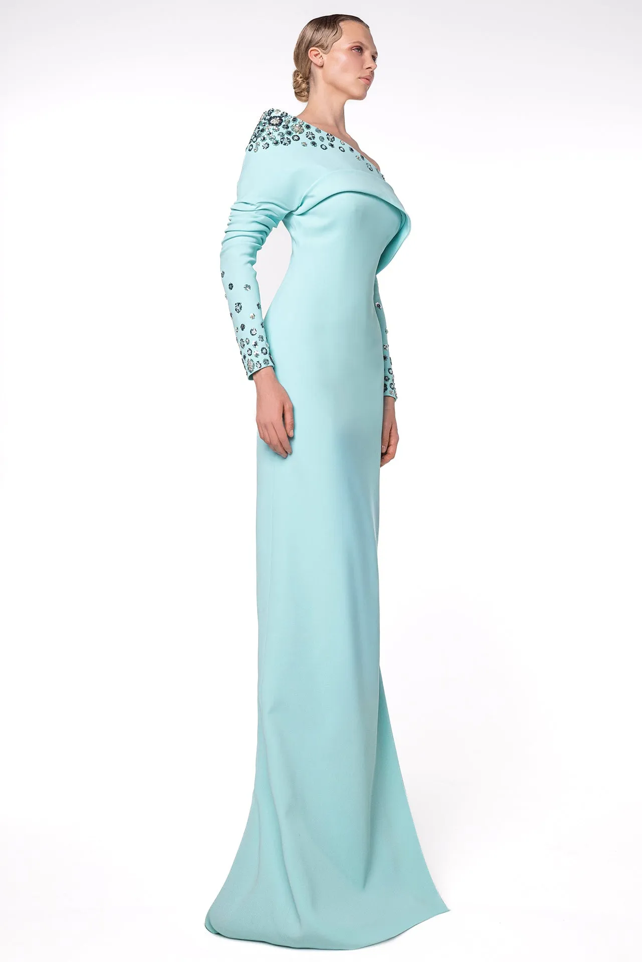 One-Shoulder Dress with Geometric Embellishments