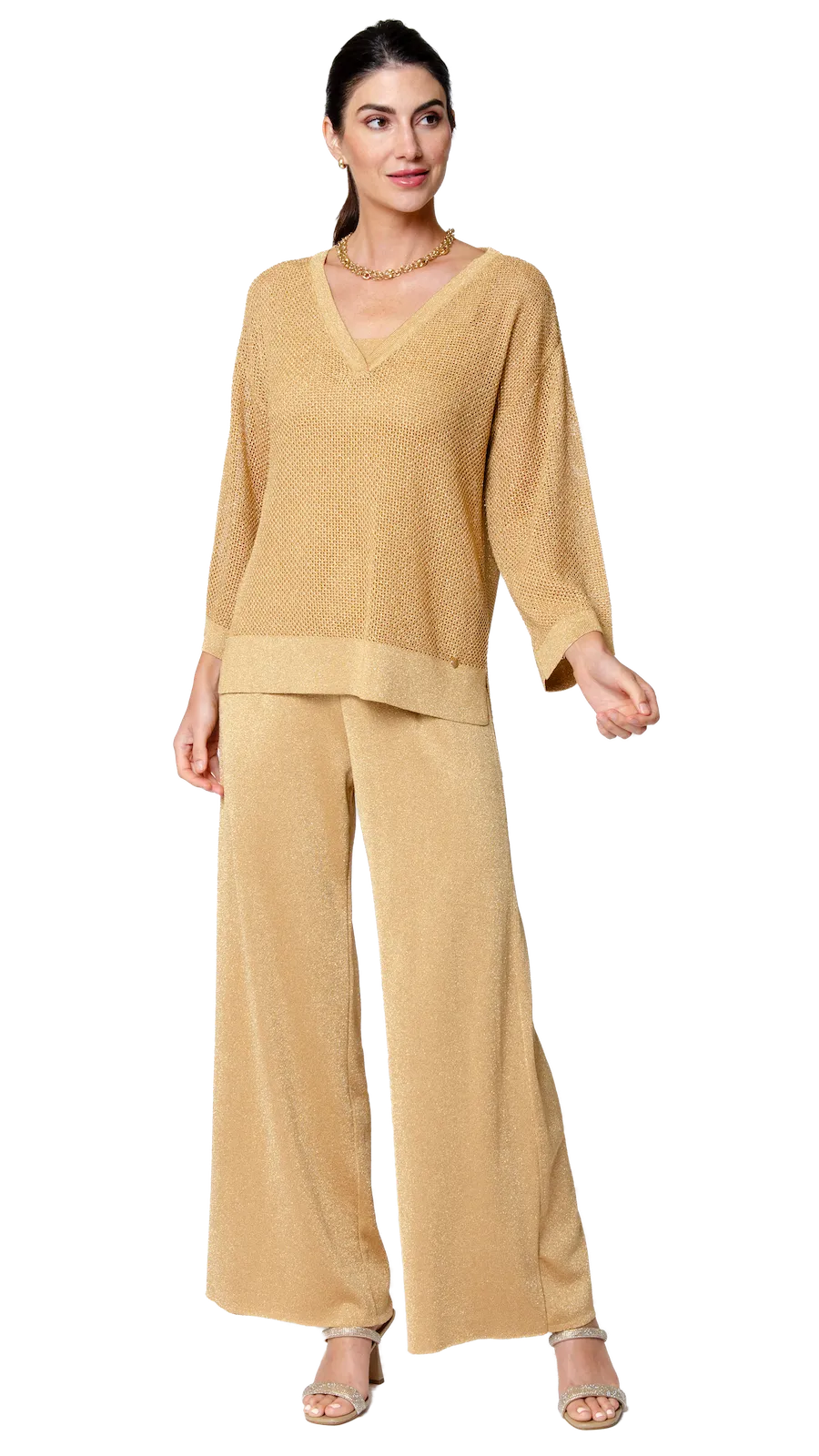 Paola Wide Leg Shimmery Pant - Golden Sands