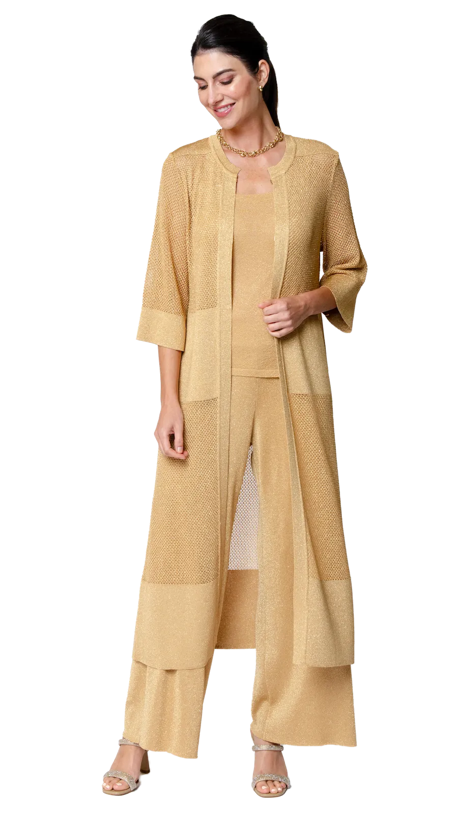Paola Wide Leg Shimmery Pant - Golden Sands