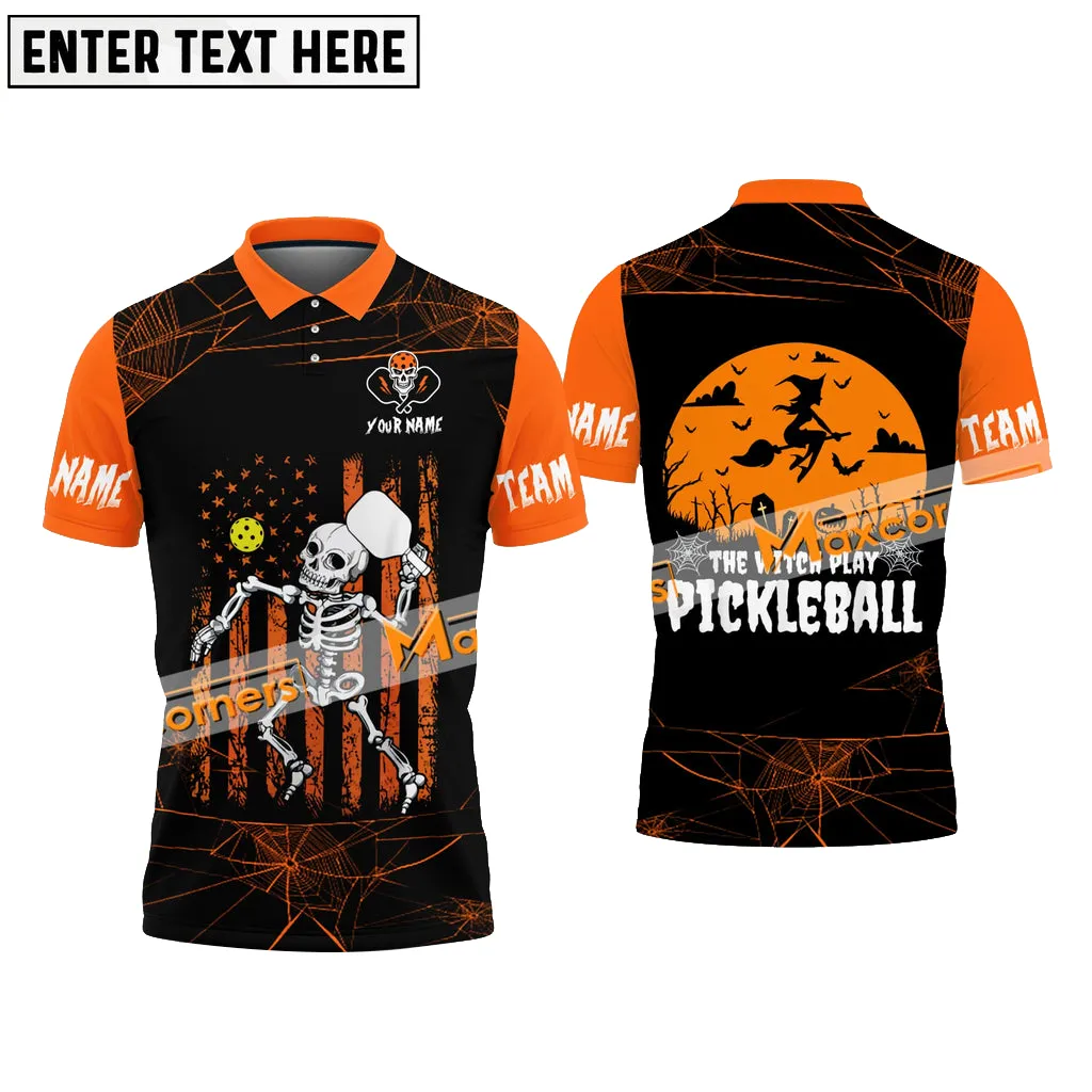 Pickleball Skull Halloween Multicolor Options Personalized Name, Team Name 3D Polo Shirt