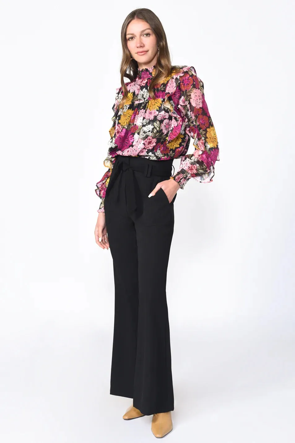 Pink Floral Mock Neck Ruffled Jules Blouse