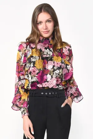 Pink Floral Mock Neck Ruffled Jules Blouse