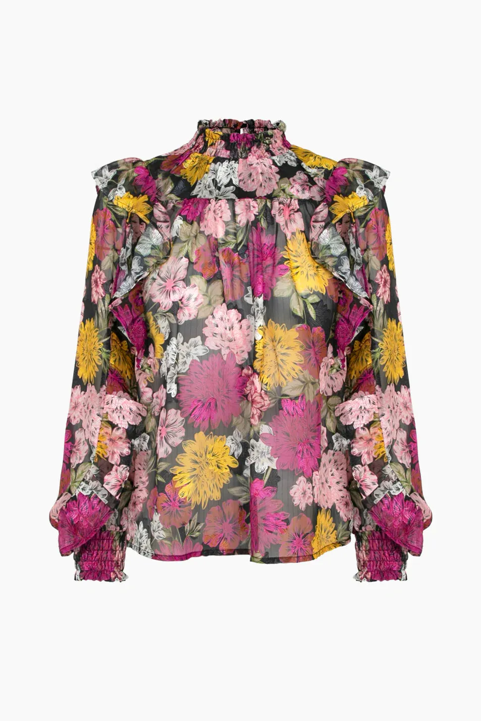 Pink Floral Mock Neck Ruffled Jules Blouse