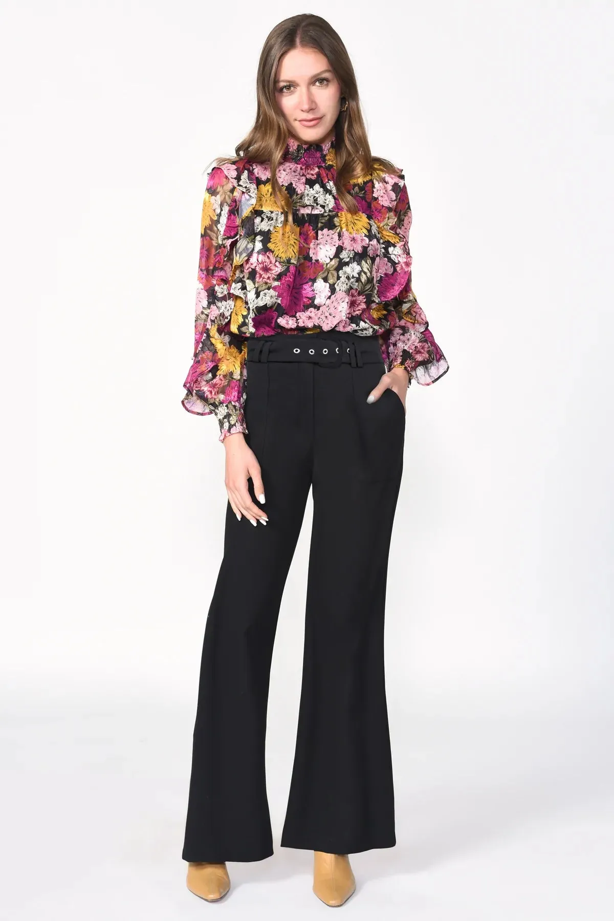Pink Floral Mock Neck Ruffled Jules Blouse