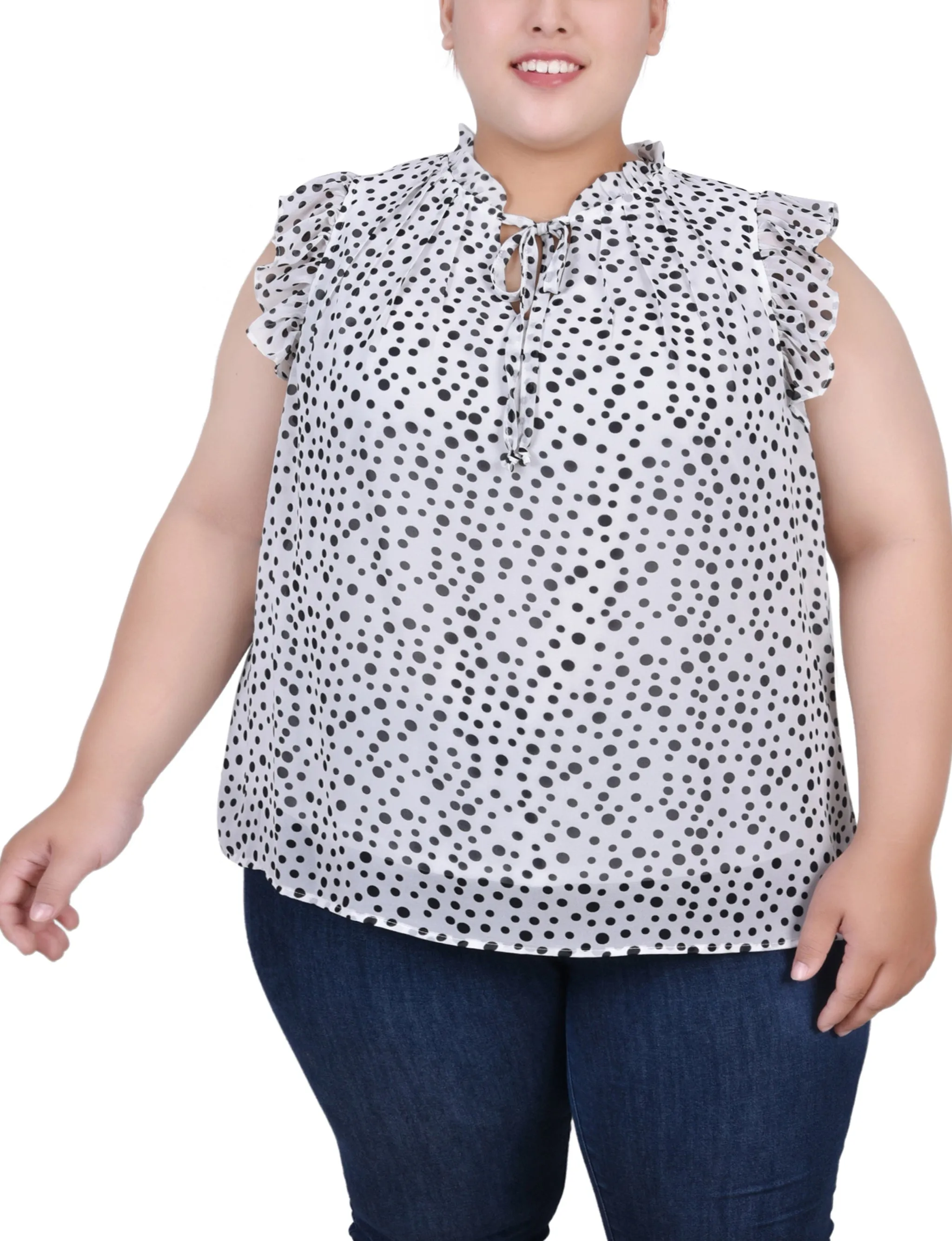 Plus Size Ruffled Sleeve Blouse With Tie Closure