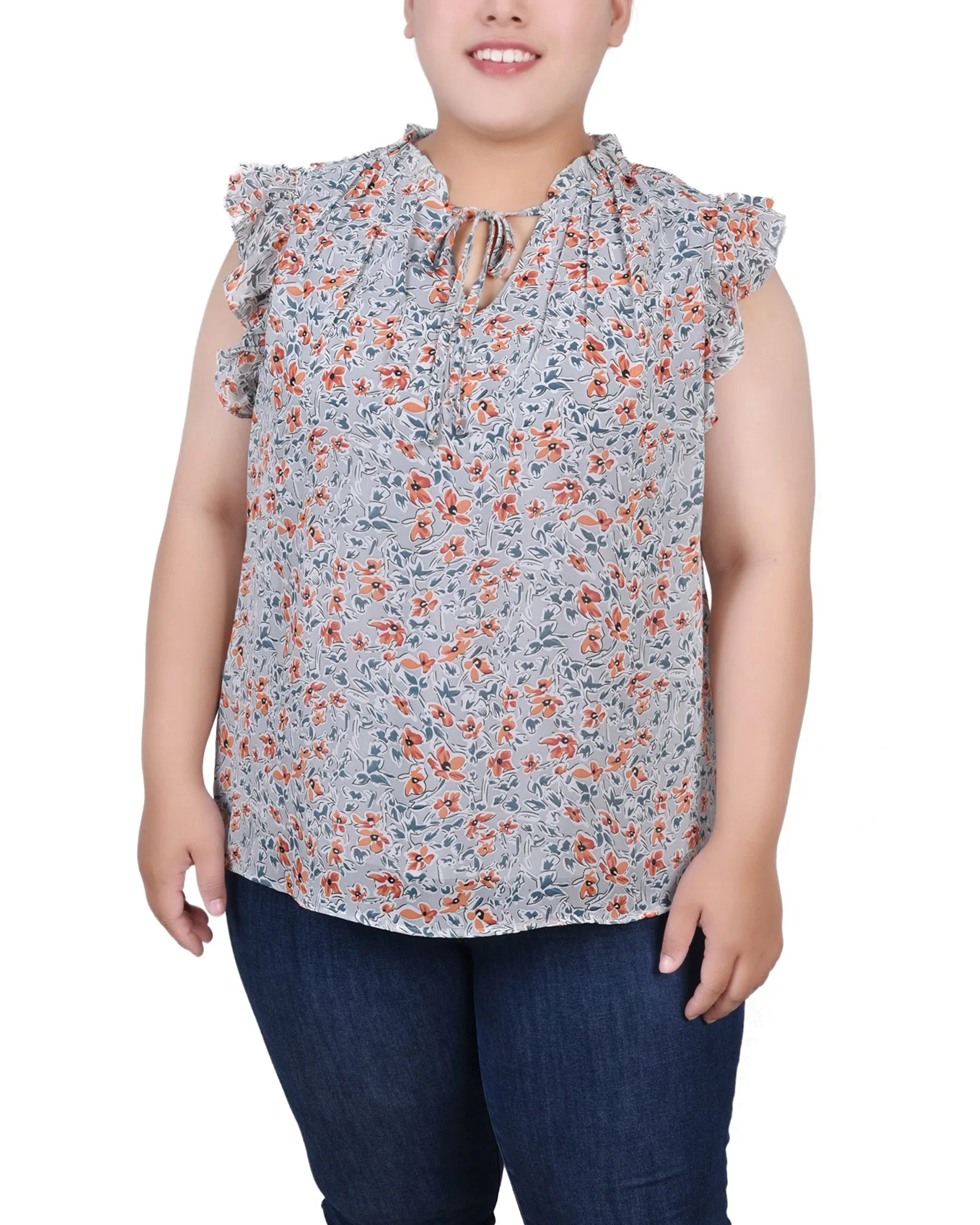 Plus Size Ruffled Sleeve Blouse With Tie Closure
