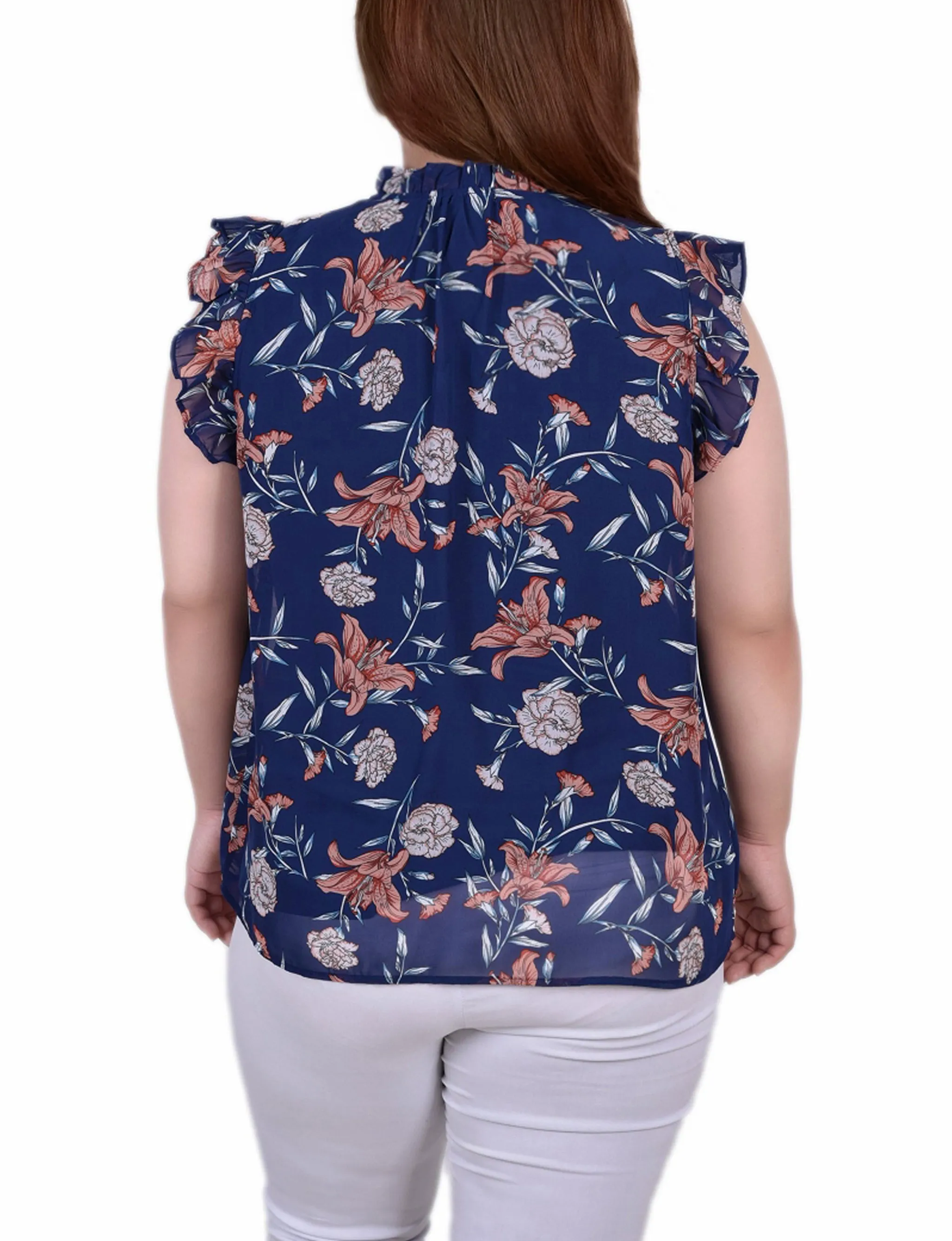 Plus Size Ruffled Sleeve Blouse With Tie Closure