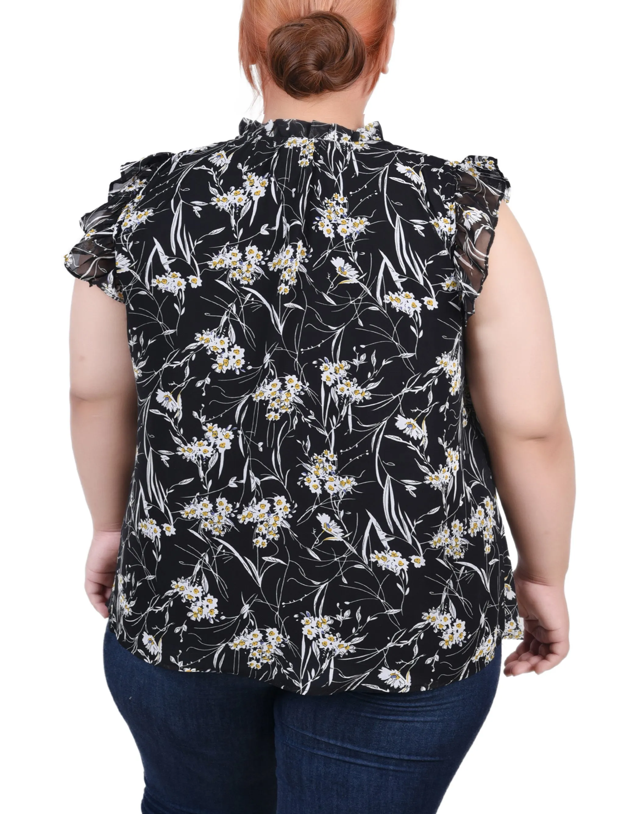 Plus Size Ruffled Sleeve Blouse With Tie Closure