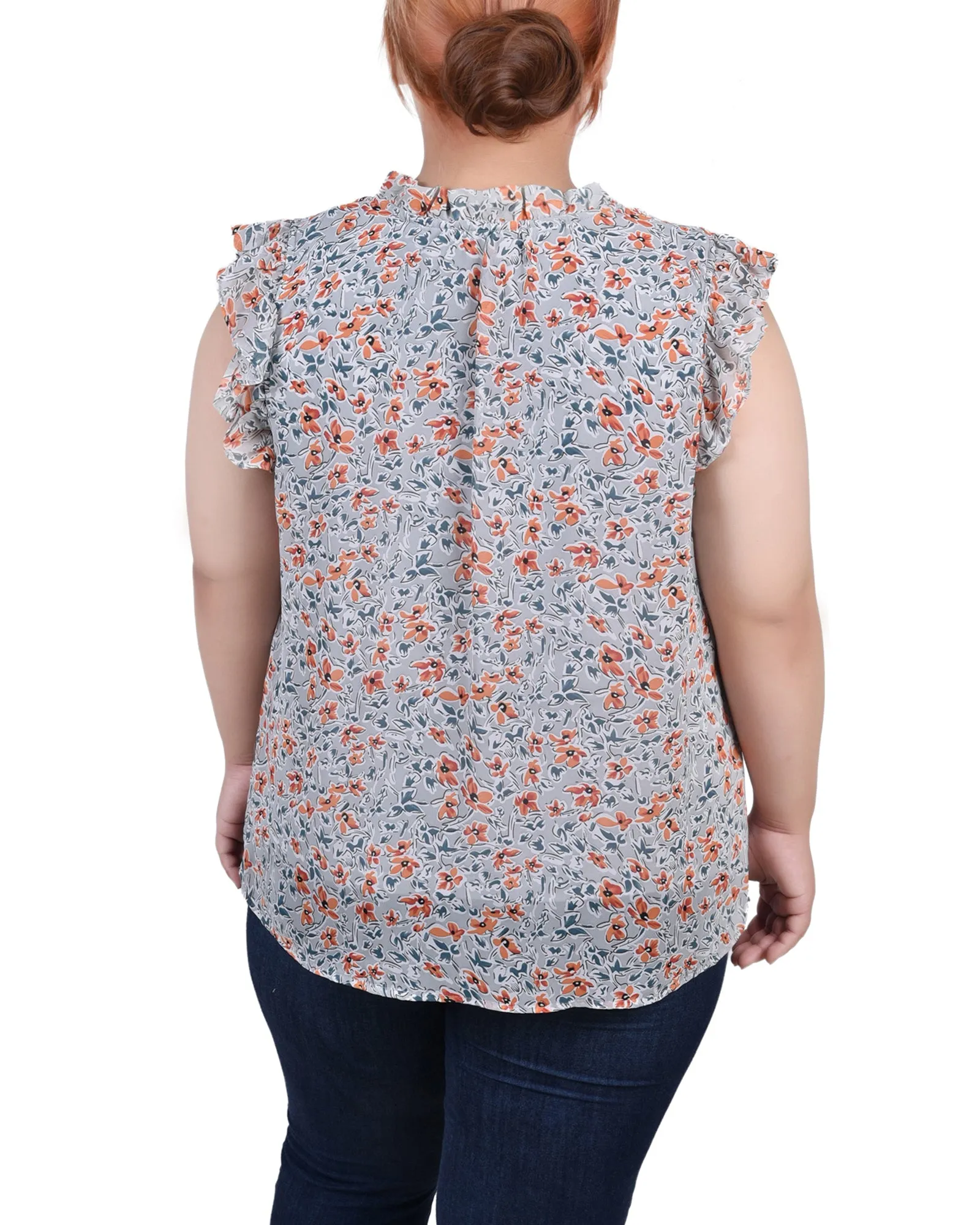 Plus Size Ruffled Sleeve Blouse With Tie Closure