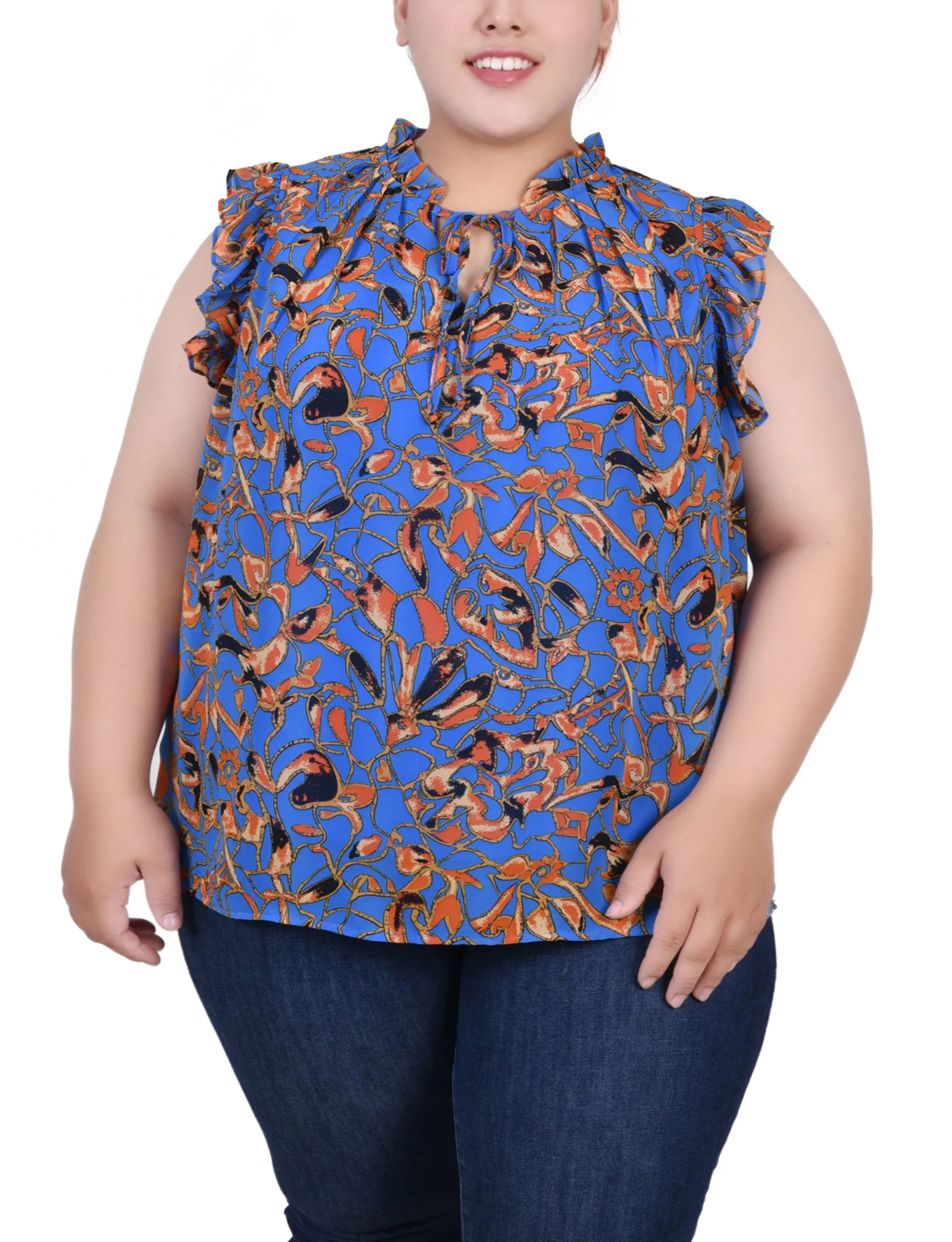 Plus Size Ruffled Sleeve Blouse With Tie Closure