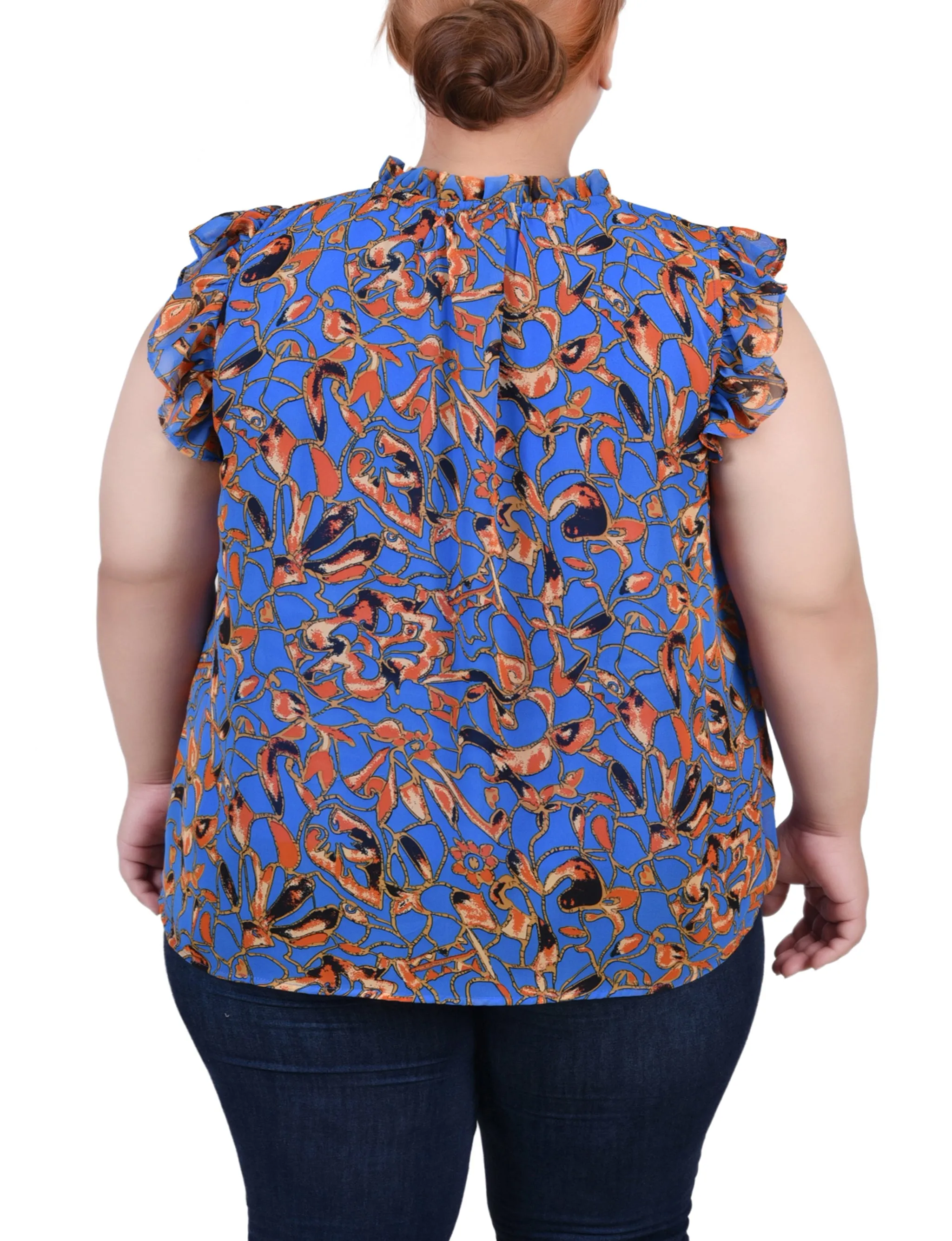 Plus Size Ruffled Sleeve Blouse With Tie Closure
