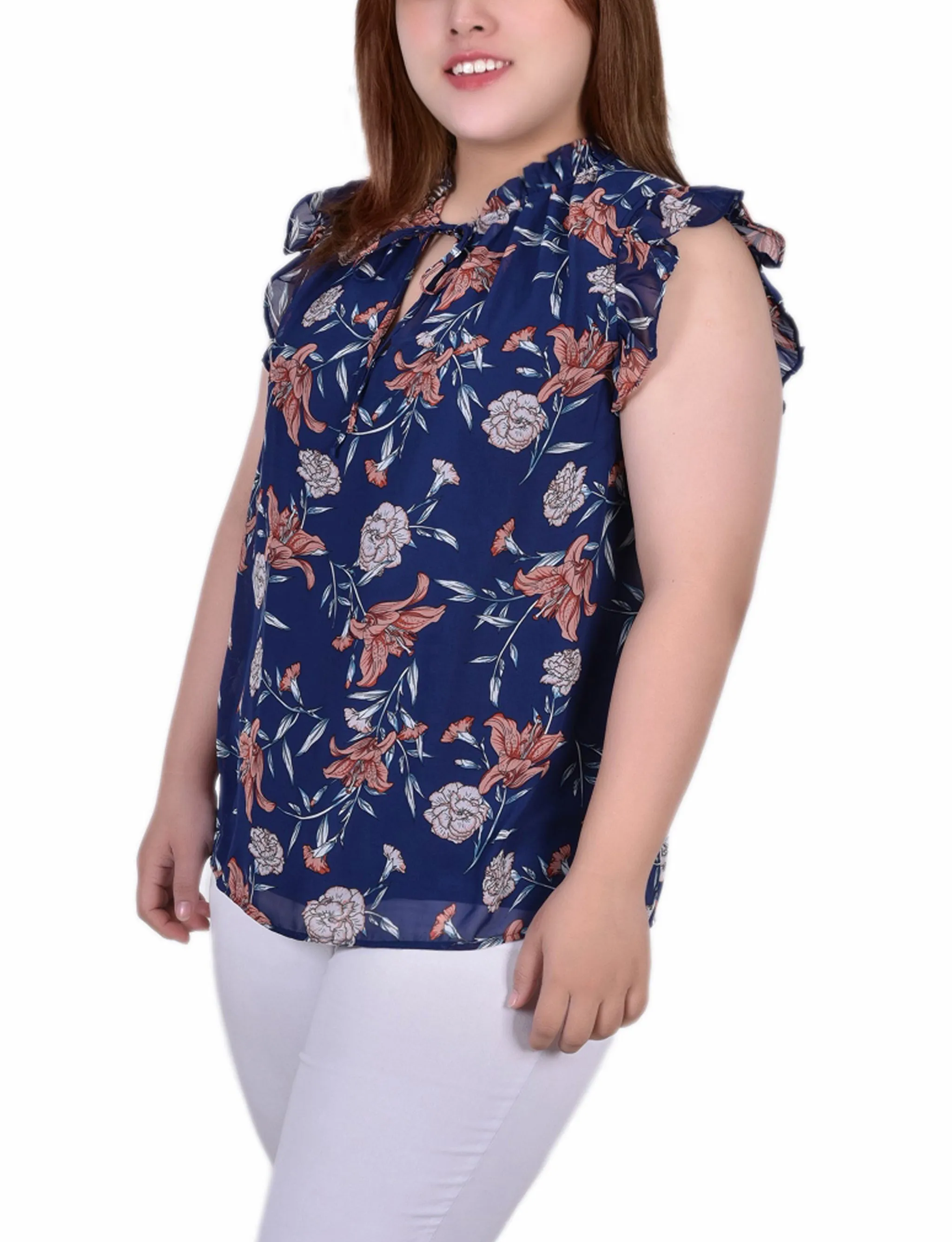 Plus Size Ruffled Sleeve Blouse With Tie Closure