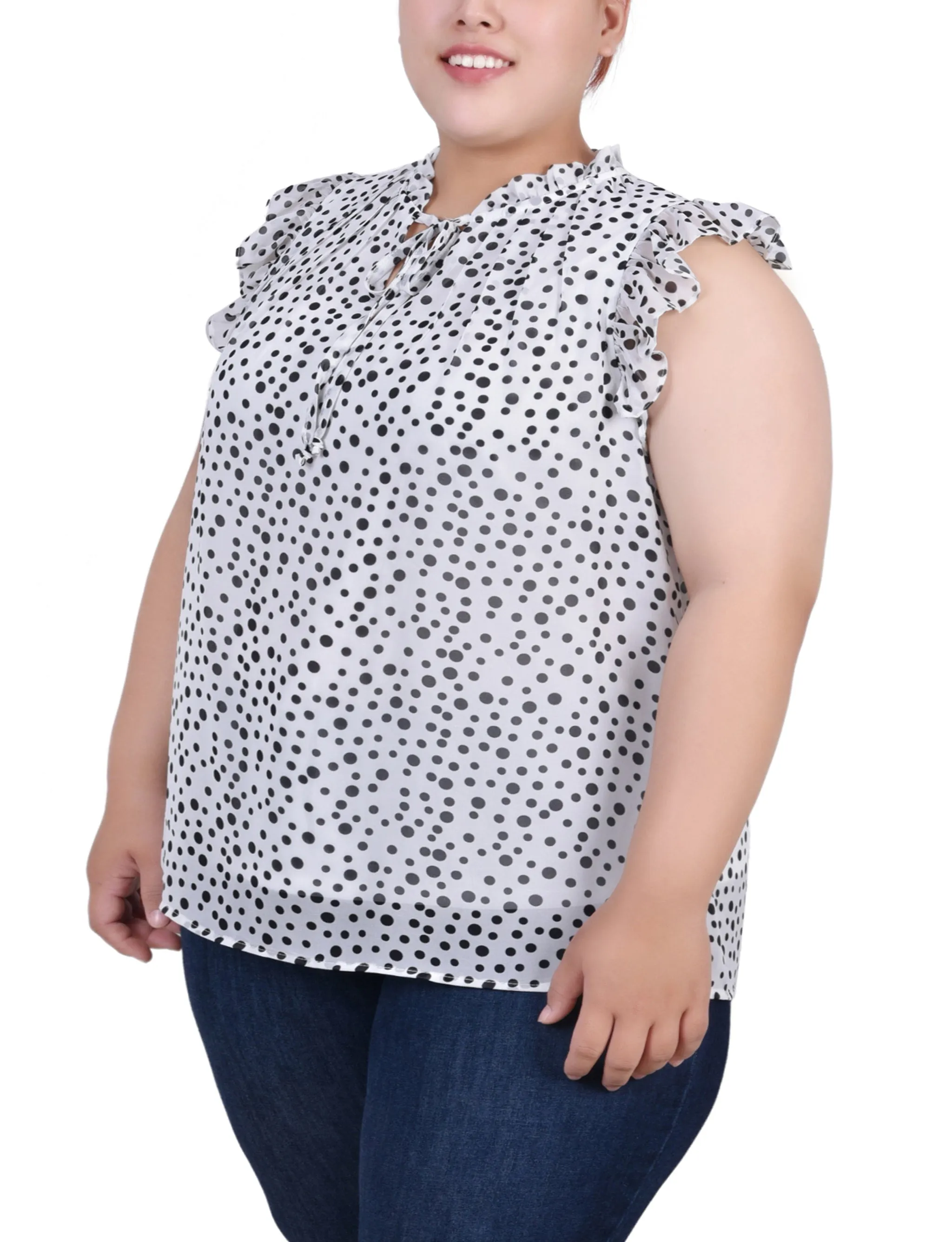 Plus Size Ruffled Sleeve Blouse With Tie Closure