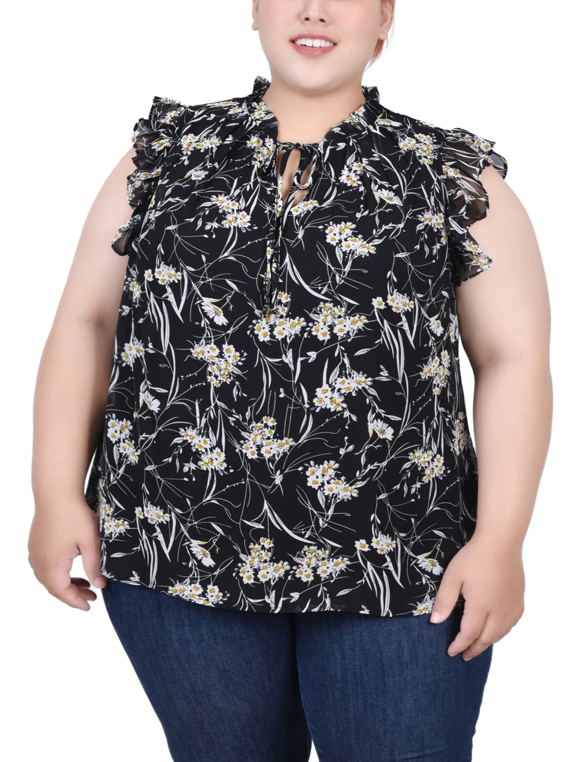 Plus Size Ruffled Sleeve Blouse With Tie Closure